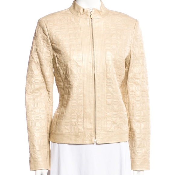 ST. JOHN Collection Gold Beige Quilted Leather Jacket